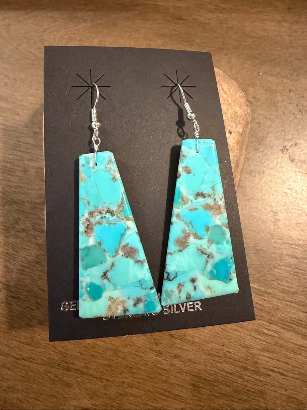 Navajo sterling silver turquoise slab earrings - Picture 2 of 3